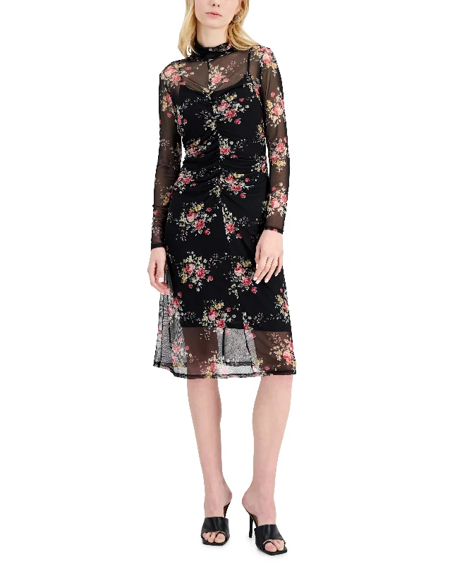 INC International Concepts Petite Printed Mesh Midi Dress Comfortable Draped Midi Dress