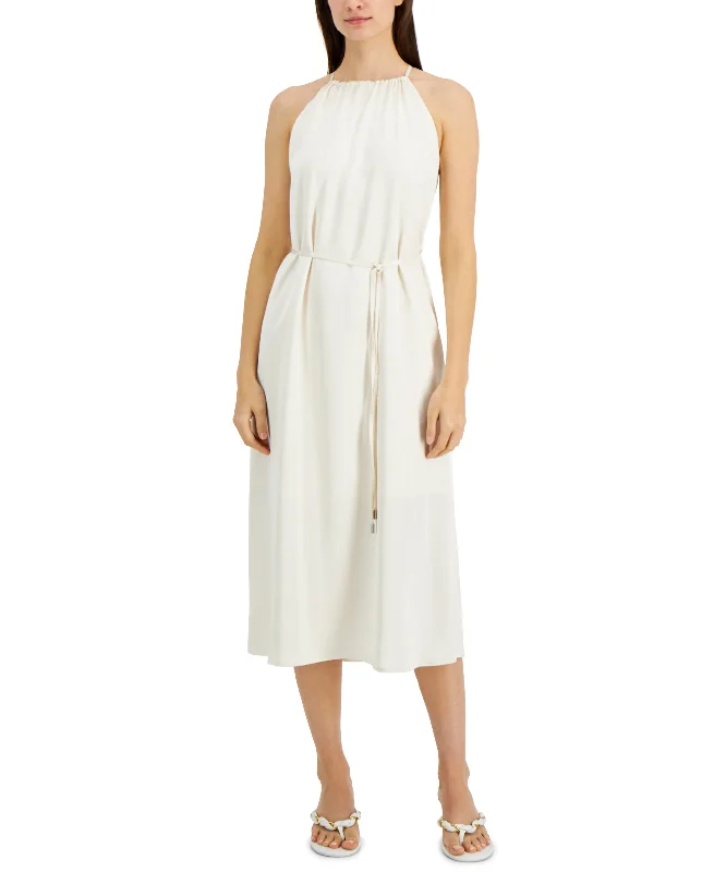INC International Concepts Satin Crepe Halter Midi Dress Stylish Button-Up Midi Dress