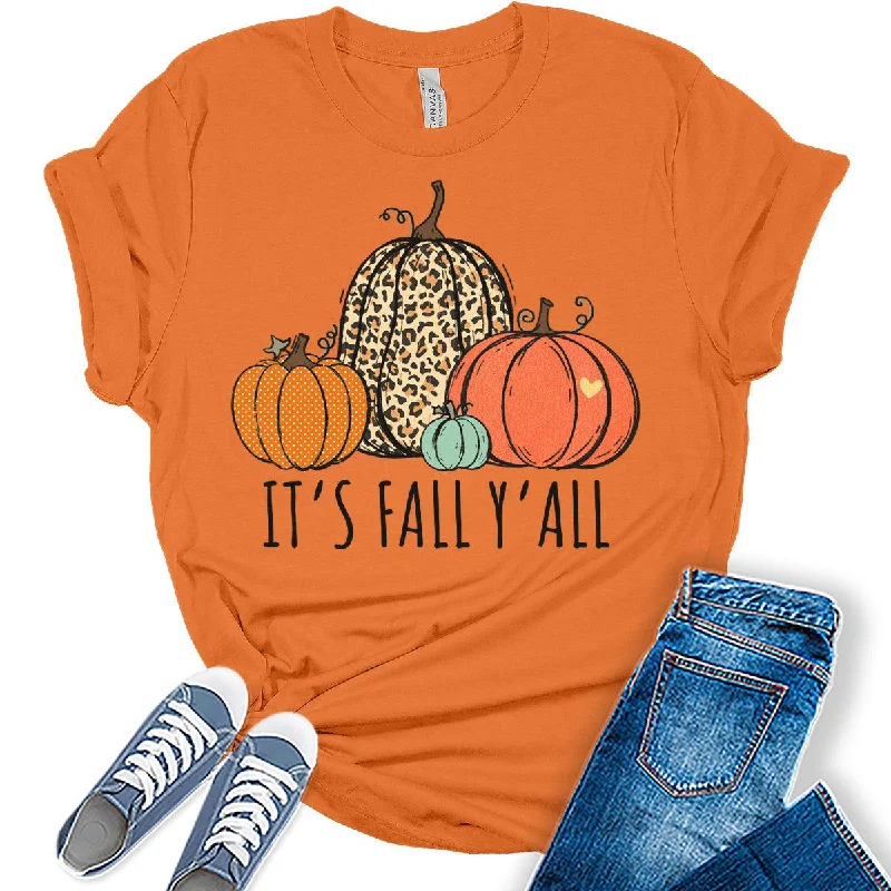 It's Fall Y'all Pumpkin T-Shirt Womens Graphic Tees Fall Halloween Shirts Girls Thanksgiving Tops Notch Collar Peter Pan Collar Cowl Neck It's Fall Y'all Pumpkin T-Shirt Womens Graphic Tees Fall Halloween Shirts Girls Thanksgiving Tops Notch Collar Peter Pan Collar Cowl Neck