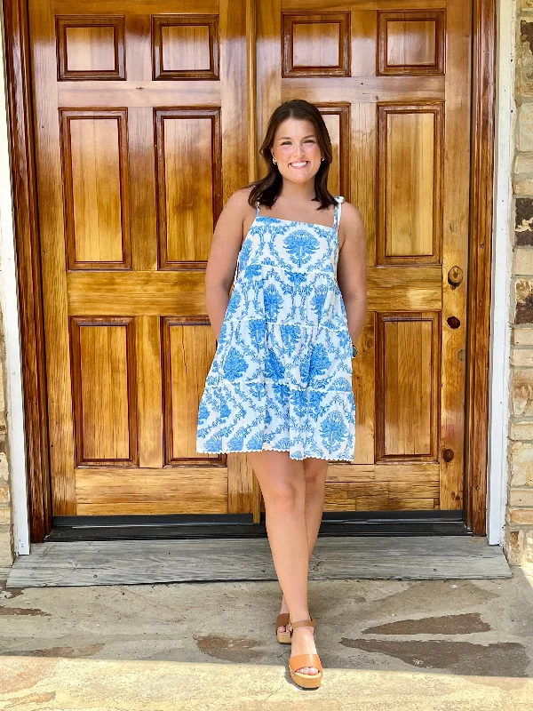 Ivory and Blue Mini Dress Comfortable Bodycon Mini Dress