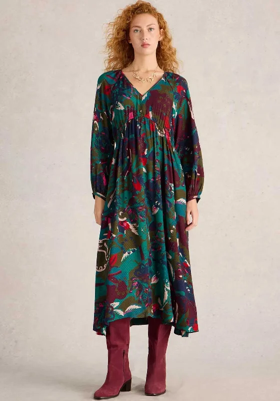 White Stuff Izzy Floral Midi Dress, Green Multi Trendy Fit-and-Flare Midi Dress