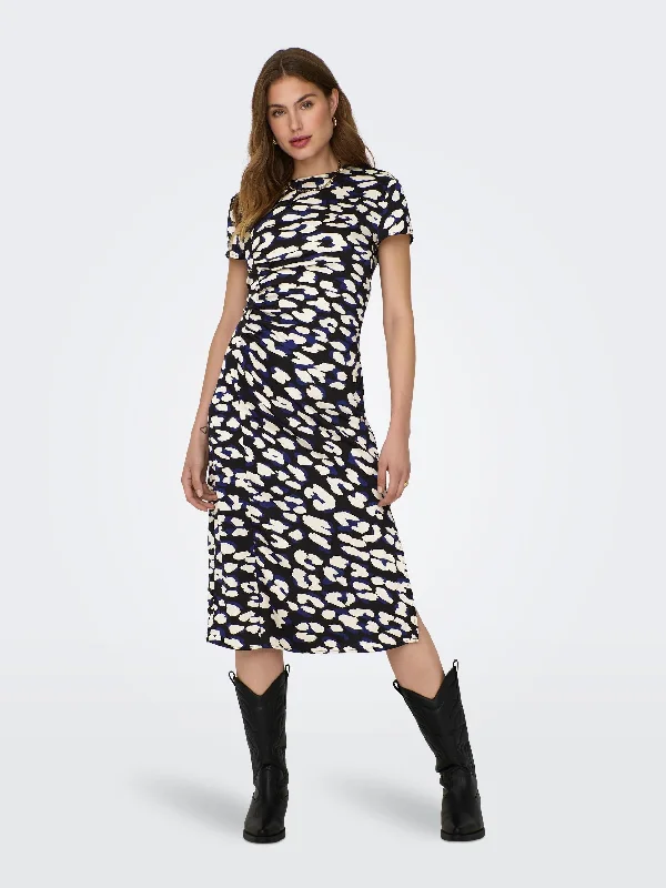 JDY Urba Short Sleeve Midi Dress-STONE Stylish Midi Dress with Cuffs