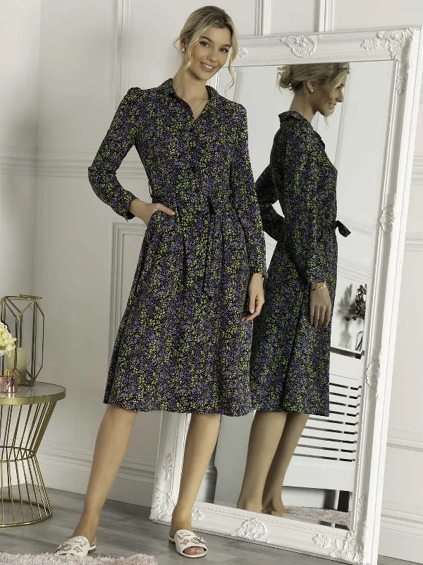Jolie Moi Qiya Shirt Midi Dress, Purple Animal Fashionable Floral Embroidery Midi Dress Jolie Moi Qiya Shirt Midi Dress, Purple Animal Fashionable Floral Embroidery Midi Dress