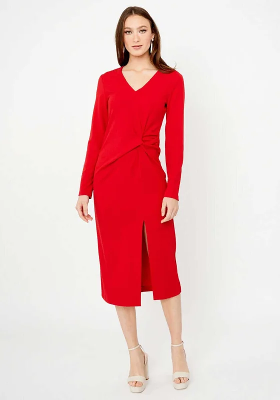 Joseph Ribkoff Knot Detail Slit Midi Dress, Red Trendy Shift Midi Dress