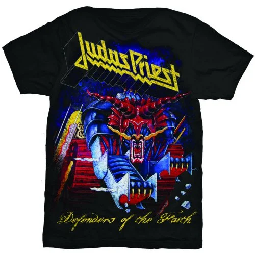 Judas Priest | Official Band T-Shirt | Defender of the Faith Ribbed Striped Patterned Judas Priest | Official Band T-Shirt | Defender of the Faith Ribbed Striped Patterned