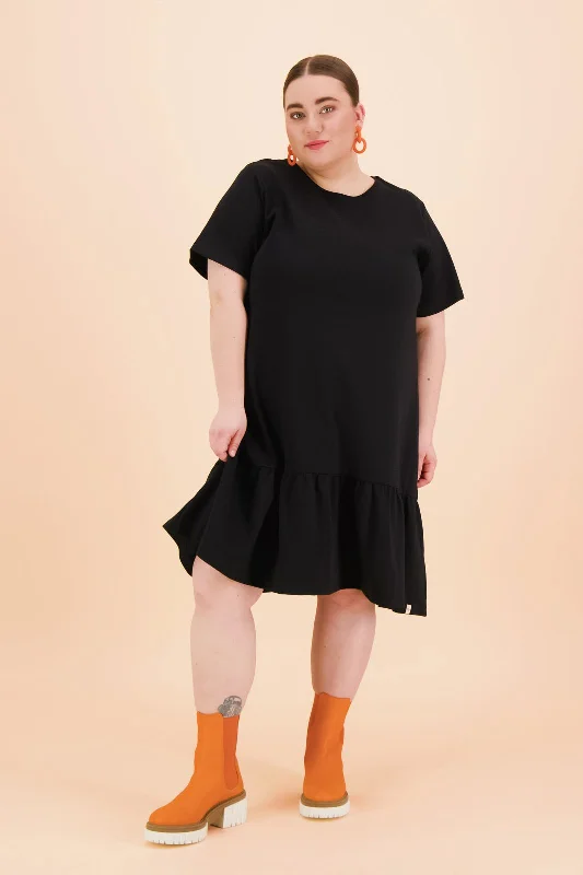 Ruffle T-Shirt Dress Black Fashionable Trendy Casual