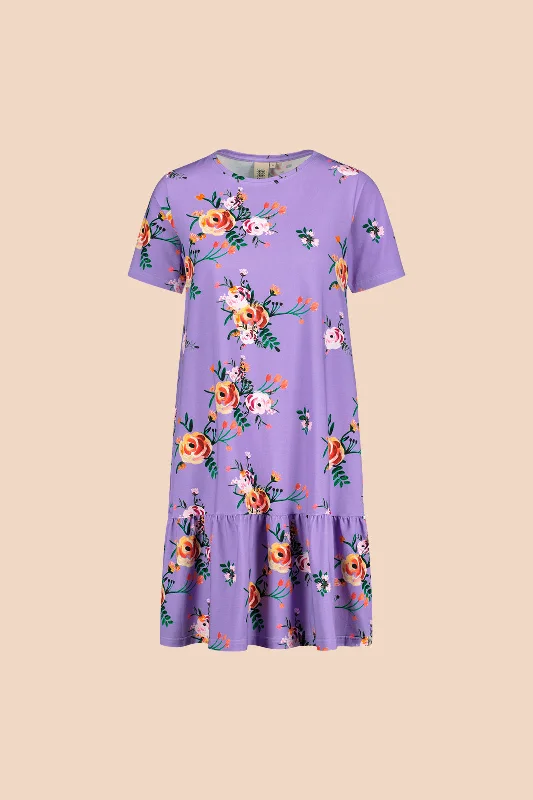 Ruffle T-shirt Dress Lavender Bloom Mesh Fabric Canvas Fabric Denim Fabric