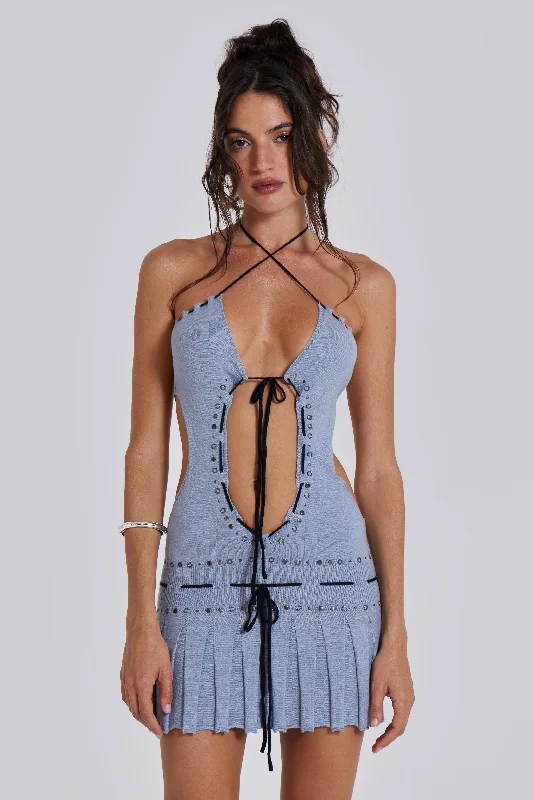 Sienna Knitted Studded Tie Mini Dress Classic Solid Mini Dress