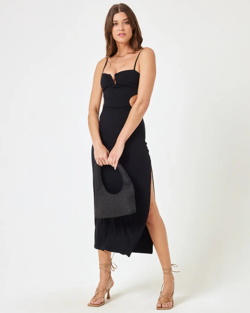 LSPACE CAMERON CUTOUT RIB COVER-UP MIDI DRESS - BLACK Elegant Satin Midi Dress