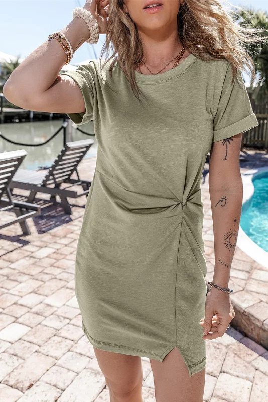 Blue Zone Planet | Laurel Green Folded Sleeve Twisted Mini T-Shirt Dress Print Jacquard Patchwork Blue Zone Planet | Laurel Green Folded Sleeve Twisted Mini T-Shirt Dress Print Jacquard Patchwork