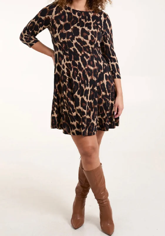 Leopard Print Fine Knit Stretchy Fit And Flare Style Midi Dress Stylish Button-Up Midi Dress Leopard Print Fine Knit Stretchy Fit And Flare Style Midi Dress Stylish Button-Up Midi Dress