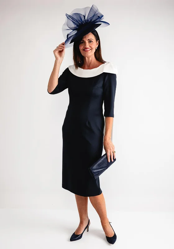 Lizabella Bow Detail Collar Pencil Midi Dress, Navy Trendy Smocked Detail Midi Dress Lizabella Bow Detail Collar Pencil Midi Dress, Navy Trendy Smocked Detail Midi Dress