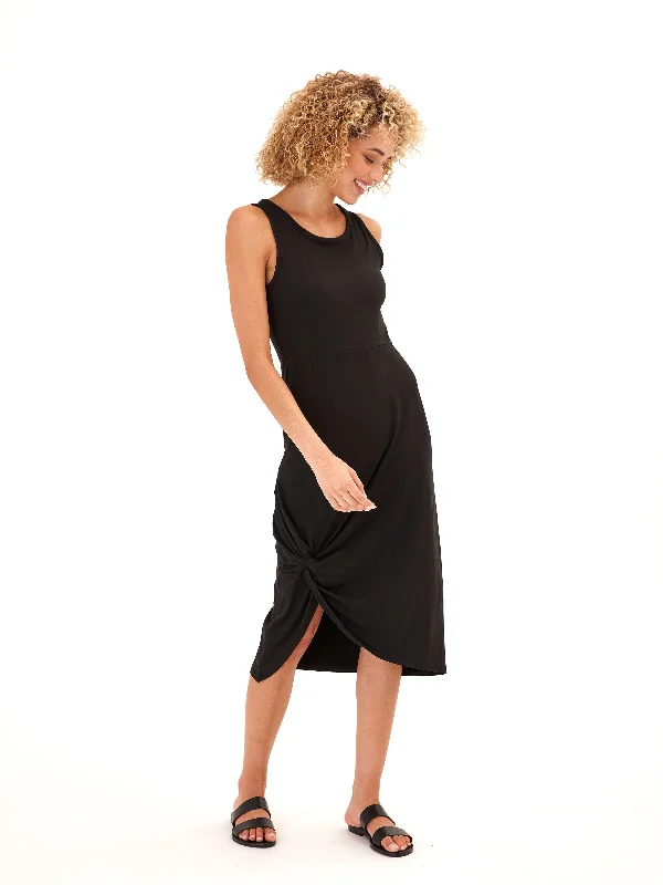 Lula Luxe Jersey Knotted Midi Dress Trendy Ruched Side Midi Dress