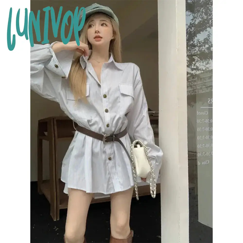 Lunivop Elegant Striped Mini Dress Women Belt Shirts One Pieces Dresses Streetwear Korean Fashion Long Sleeve All Match Vestidos Modern Satin Mini Dress Lunivop Elegant Striped Mini Dress Women Belt Shirts One Pieces Dresses Streetwear Korean Fashion Long Sleeve All Match Vestidos Modern Satin Mini Dress