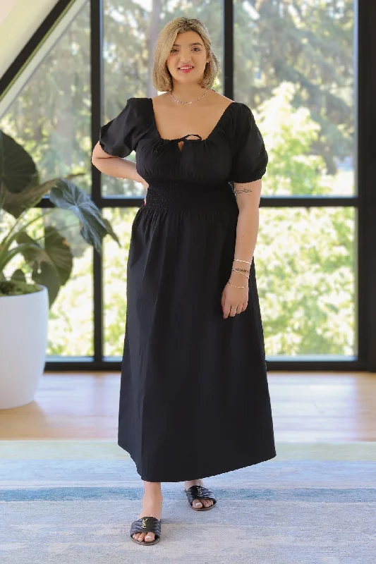 LUSANA Hazel Off-Shoulder Poplin Midi Dress Elegant Faux Wrap Midi Dress