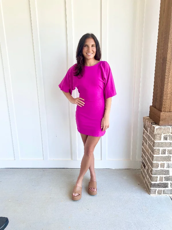 Magenta Open Back Mini Dress Comfortable Wrap Mini Dress