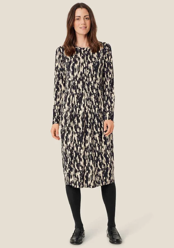 Masai Namo Abstract Print Midi Dress, Black Fashionable Floral Embroidery Midi Dress Masai Namo Abstract Print Midi Dress, Black Fashionable Floral Embroidery Midi Dress