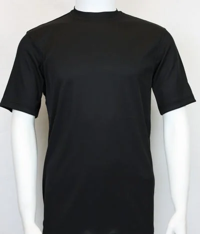 Mens Elegant Silky Black Mock Neck Dressy T-Shirt Elasticated Padded Insulated