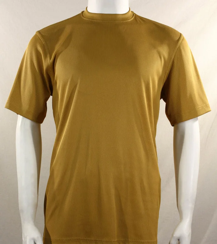 Mens Elegant Silky Mustard Gold Mock Neck Dressy T-Shirt Polka Dot Checkered Tartan