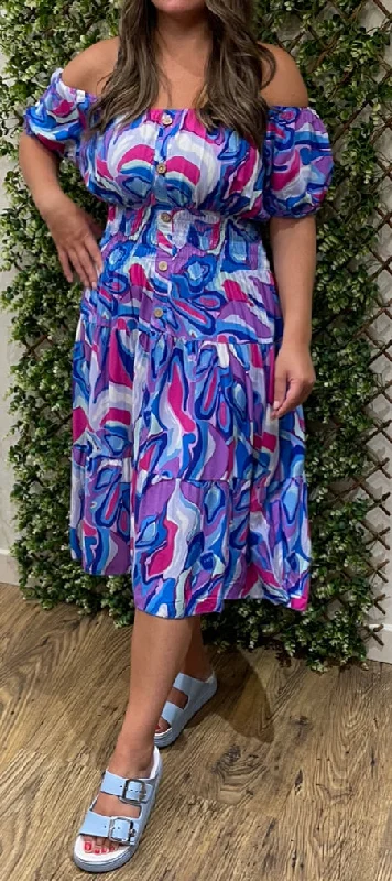 Multicoloured Galaxy Print Bardot Midi Dress (3 Colours) Trendy Mock Neck Midi Dress Multicoloured Galaxy Print Bardot Midi Dress (3 Colours) Trendy Mock Neck Midi Dress