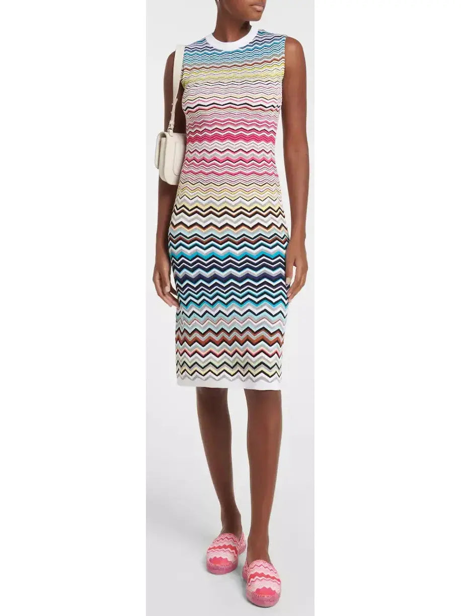 Multicolor Zigzag Pattern Print Midi Dress Stylish Halter Neck Midi Dress