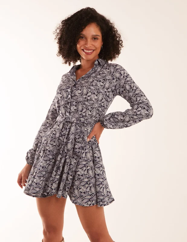 Shirt Mini Dress With Godet Hem & Tie Chic Tropical Mini Dress