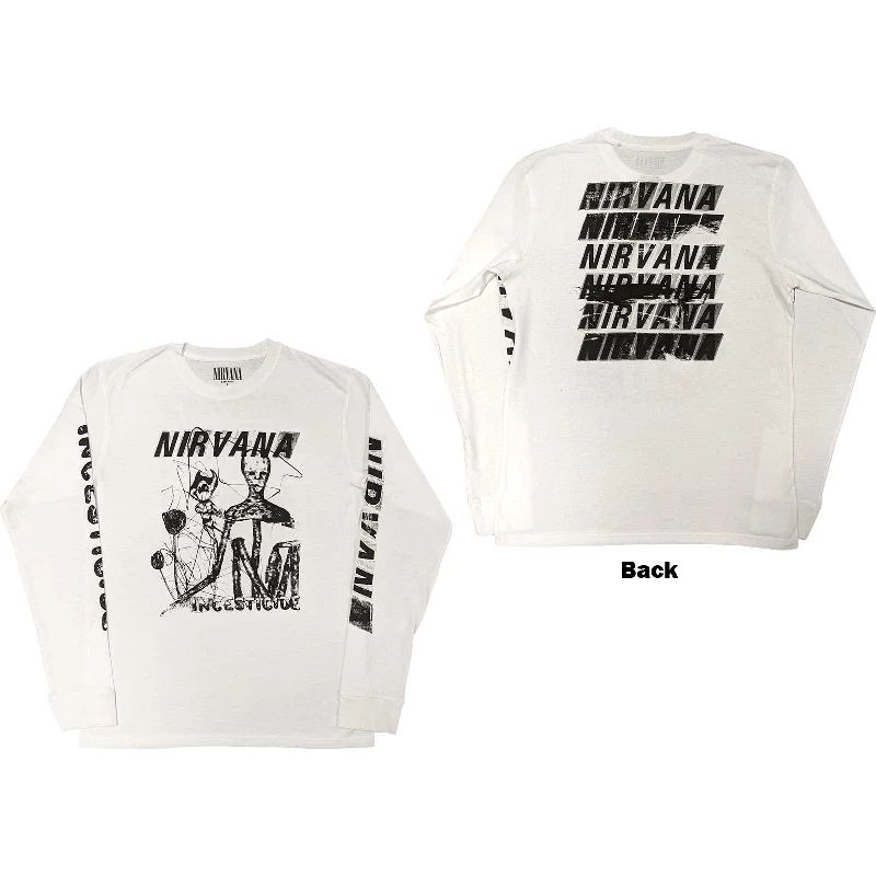 Nirvana Unisex Long Sleeve T-Shirt: Incesticide (Back & Sleeve Print) Graphic Embroidered Appliqued Nirvana Unisex Long Sleeve T-Shirt: Incesticide (Back & Sleeve Print) Graphic Embroidered Appliqued
