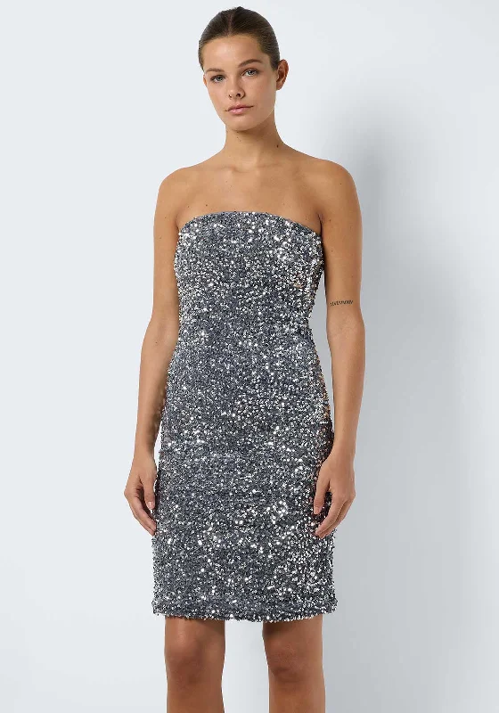 Noisy May Mia Sequin Tube Mini Dress, Silver Cozy Sweater Mini Dress