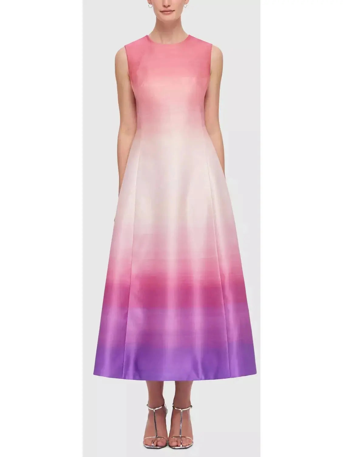 Ombre Sleeveless Midi Dress Elegant Lace Trim Midi Dress