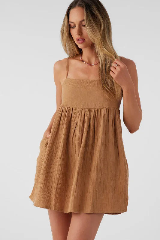 Oneill HADIA CRINKLE DOUBLE GAUZE MINI DRESS - TOBACC BRW Trendy Tulle Mini Dress