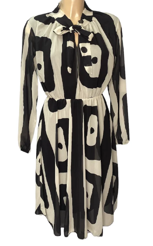 Patterned Midi Dress With Tie Collar (2 Colours) Fashionable Pencil Midi Dress