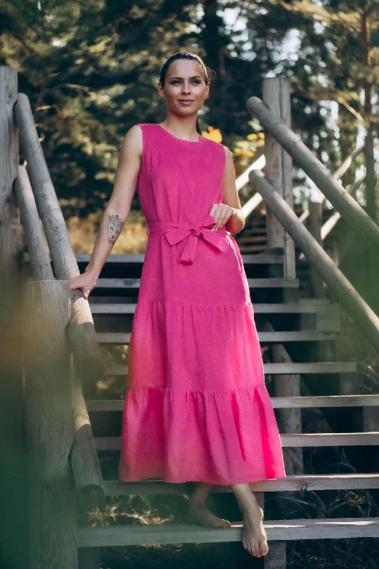 Pearl - Tiered Linen Midi Dress Fashionable Wide Leg Midi Dress