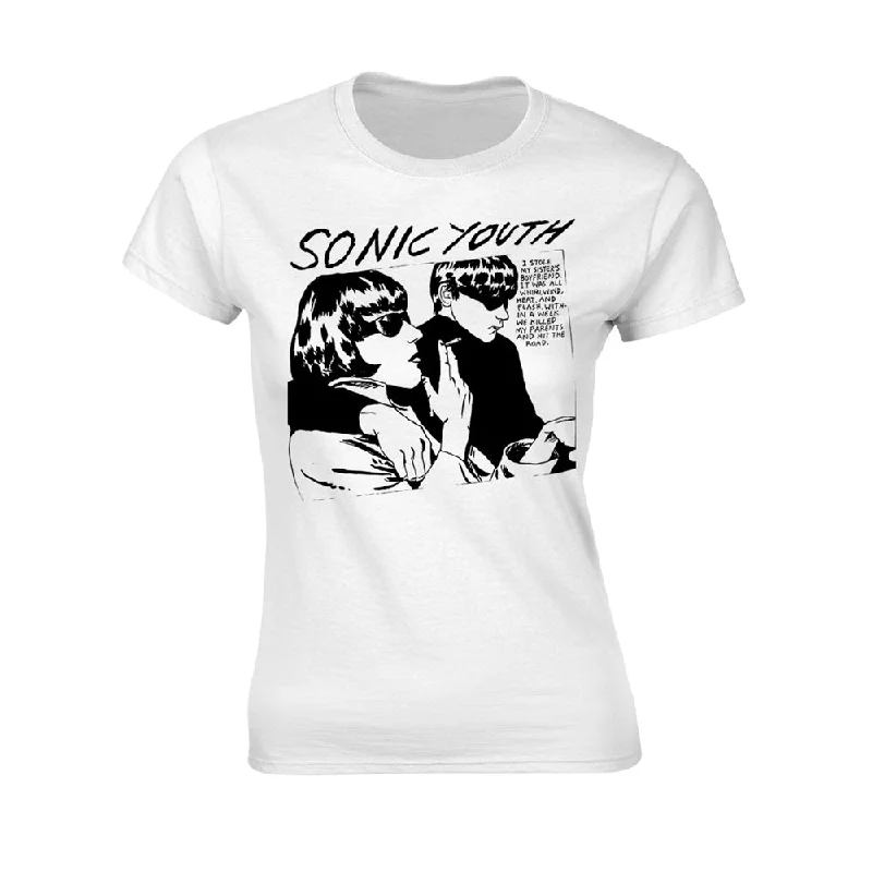 Sonic Youth Ladies T-shirt: Goo Album Cover (White) V-Neck T-Shirt Long Sleeve Cotton Sonic Youth Ladies T-shirt: Goo Album Cover (White) V-Neck T-Shirt Long Sleeve Cotton