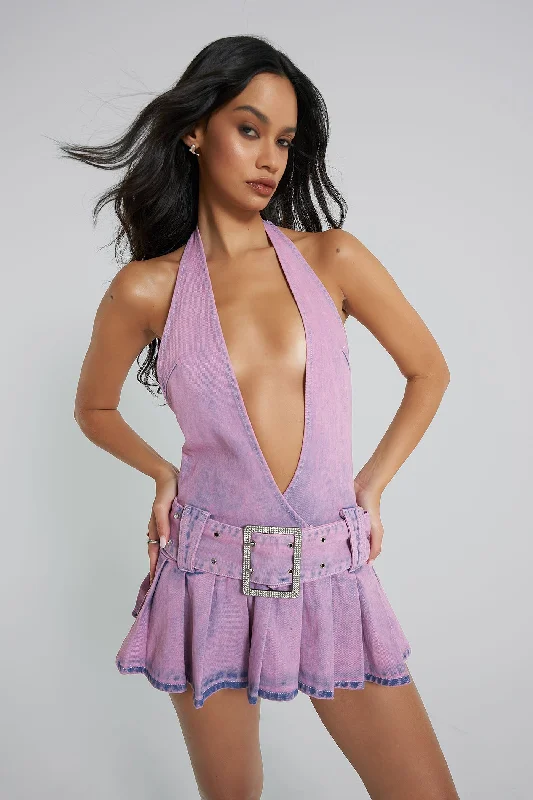 Malibu Plunge Denim Mini Dress Elegant Lace Mini Dress
