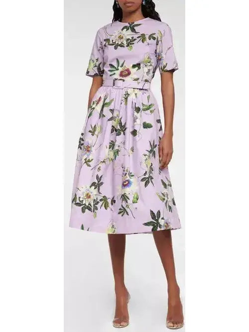 Printed Poplin Midi Dress, Lavender Cozy T-shirt Midi Dress