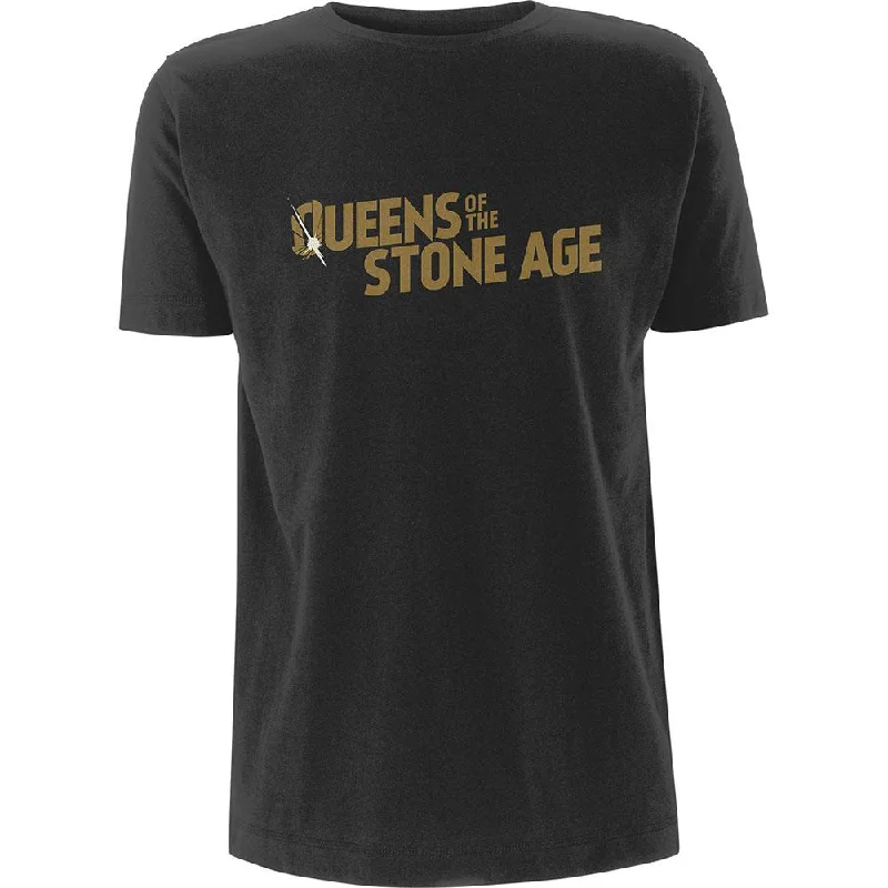 Queens Of The Stone Age T-Shirt: Metallic Text Logo Solid Color Striped Floral