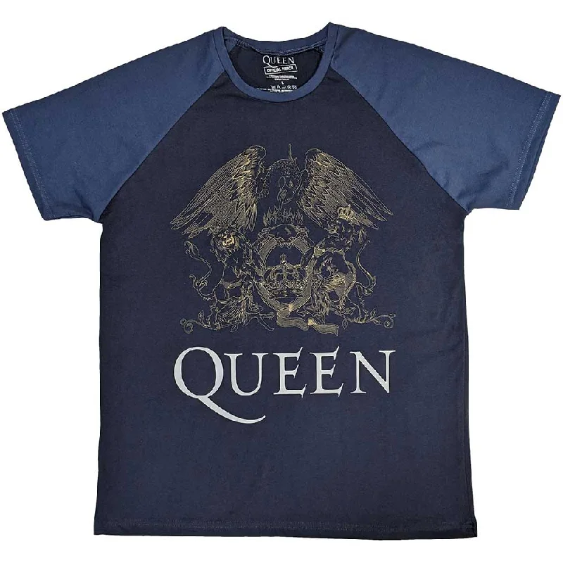 Queen | Official Band Raglan T-Shirt | Crest Collared Crew Neck Turtle Neck