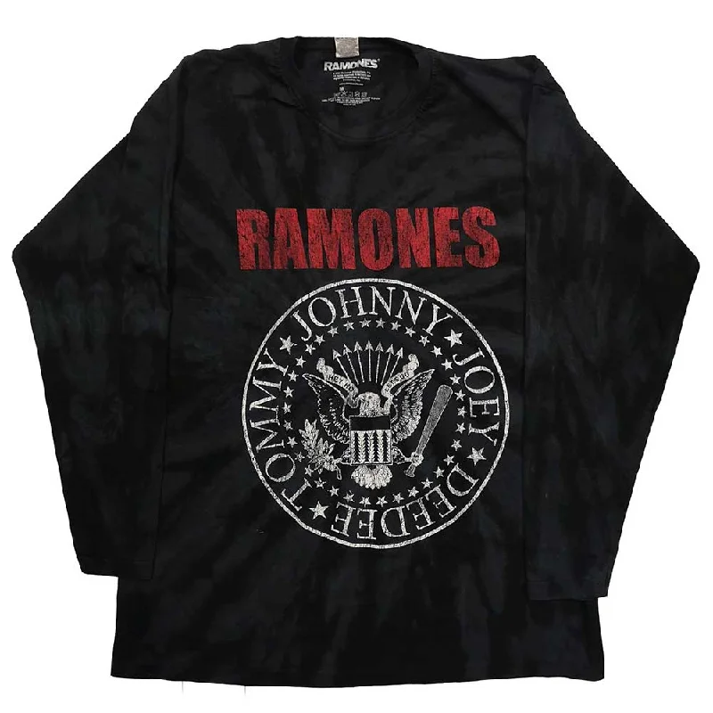 Ramones Unisex Long Sleeved T-Shirt: Presidential Seal (Dip-Dye) Rayon Velvet Corduroy Ramones Unisex Long Sleeved T-Shirt: Presidential Seal (Dip-Dye) Rayon Velvet Corduroy
