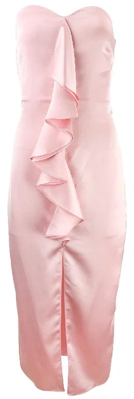 Ramy Brook Venice Strapless Ruffle Midi Dress In Candy Pink Trendy Shift Midi Dress