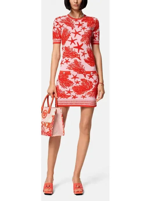 Red Barocco Sea Knitted Midi Dress Fashionable High-Low Midi Dress