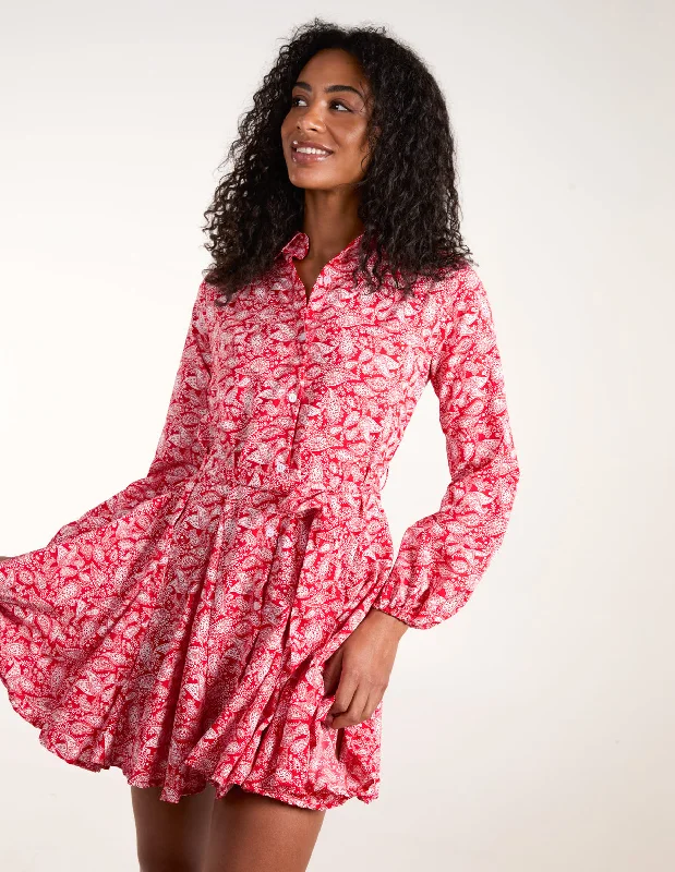 Shirt Mini Dress With Godet Hem & Tie Trendy Camisole Mini Dress