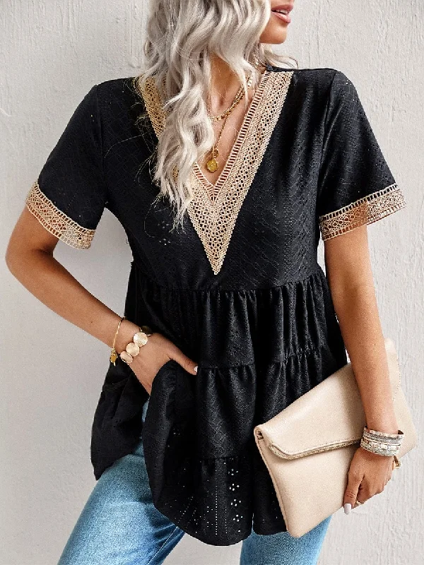 Relaxed Fit Mini Dress with Eyelet Pattern Trendy Denim Mini Dress