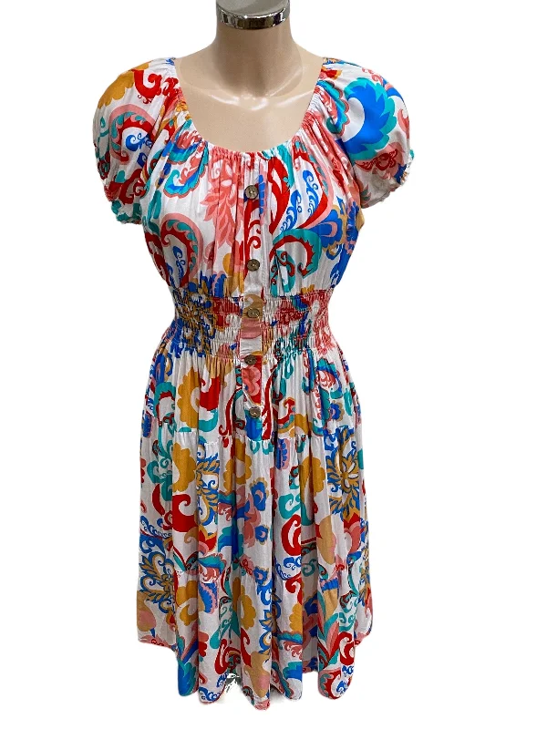 New Retro Print Bardot Midi Dress (2 Colours) Fashionable High-Low Midi Dress