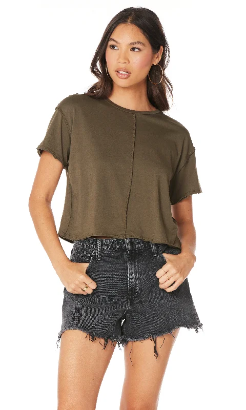 Reverse Seam Boxy Tee Satin Blend Silk Blend Wool Blend