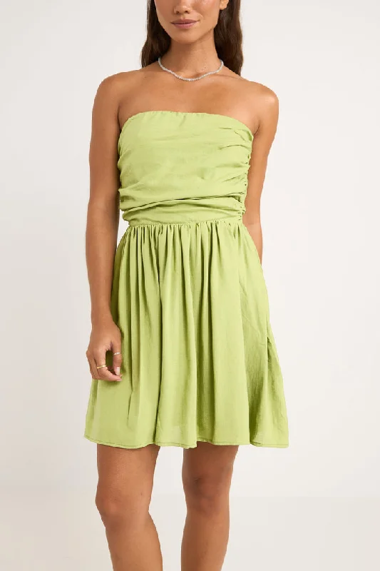 Rhythm Mila Mini Dress - MATCHA Casual V-Neck Mini Dress