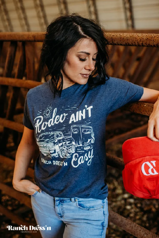 RODEO AIN'T EASY - HEATHER DENIM TEE Print Jacquard Patchwork