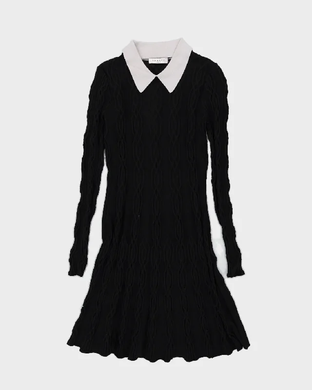 Sandro Black Knitted Midi Dress - S Fashionable Floral Embroidery Midi Dress