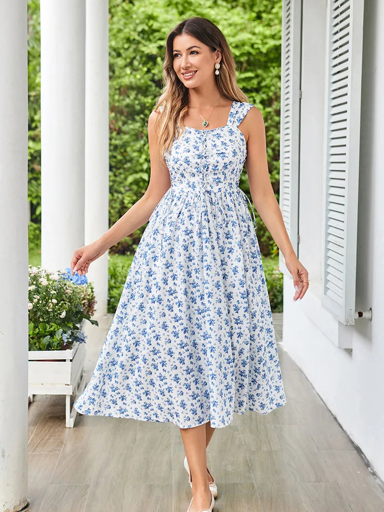 Women Victorian Floral Flared A-Line Cap Midi Dress Comfortable Empire Waist Midi Dress Women Victorian Floral Flared A-Line Cap Midi Dress Comfortable Empire Waist Midi Dress