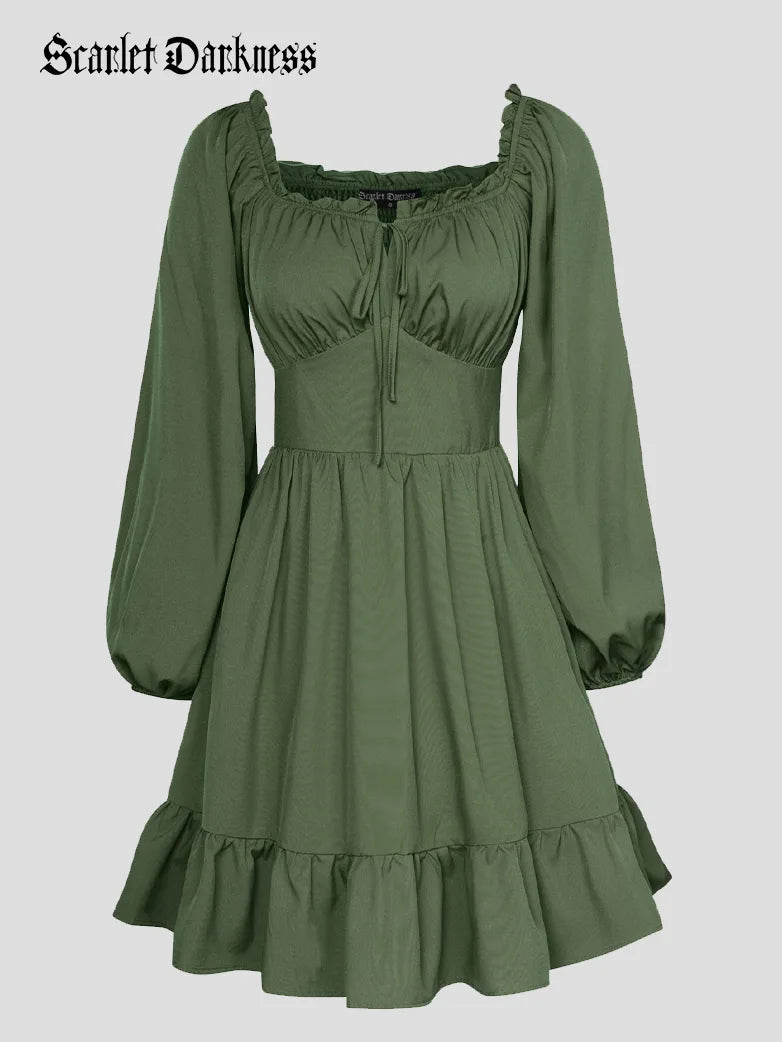 Renaissance Off Shoulder Pocket Corset Midi Dress Elegant Sleeveless Midi Dress