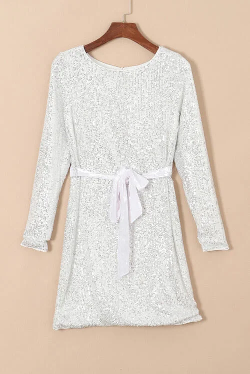 Blue Zone Planet |  Sequin Tie Front T-Shirt Dress Cozy Warm Stylish